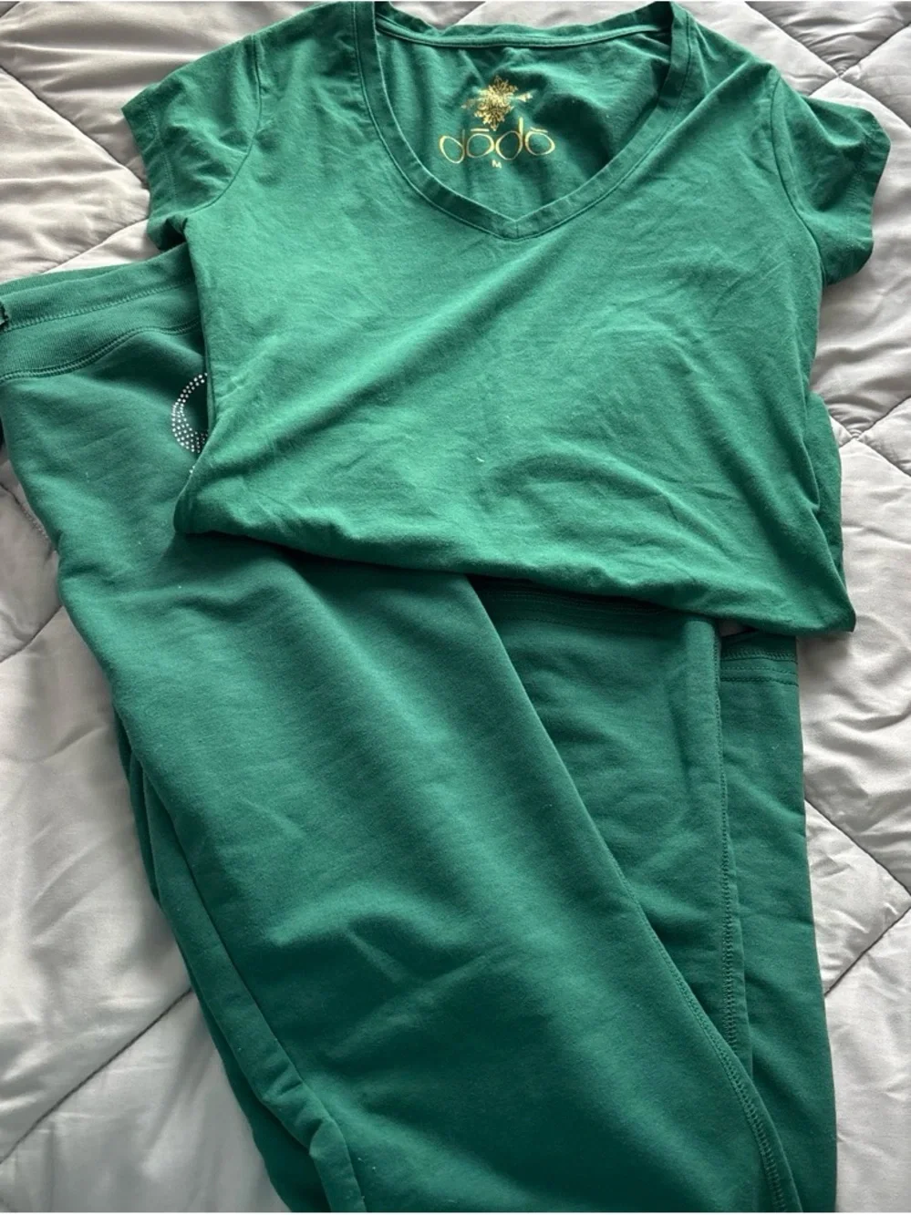 Green V-Neck Tee and Pants Set